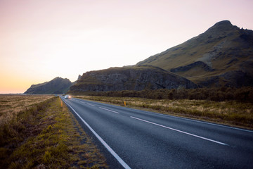 Ring road No.1 in Iceland. Evening