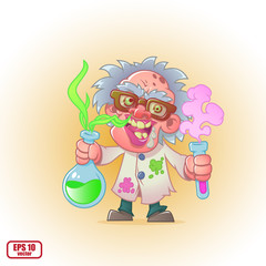 Crazy professor in cartoon style. Vector illustration, eps 10.