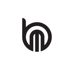 initial letter bm, mb, m inside b, linked line circle shape logo, monogram black color