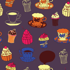 Tea time card. Pattern design.