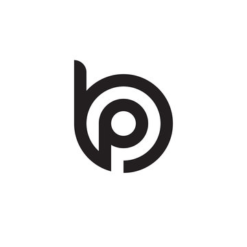 Initial letter bp, pb, p inside b, linked line circle shape logo, monogram black color