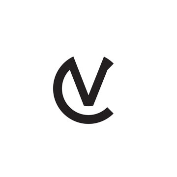Initial letter cv, vc, v inside c, linked line circle shape logo, monogram black color