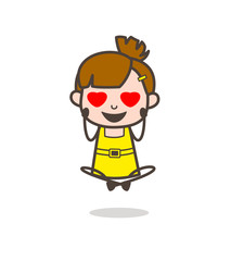 Happy Kid with Heart Eyes Vector - Cute Cartoon Girl Vector