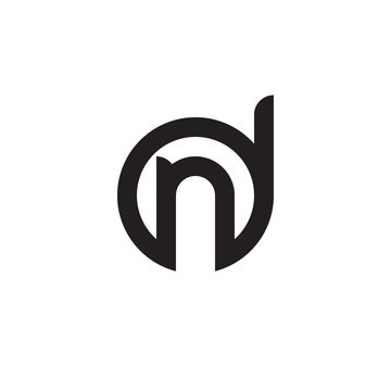 Initial letter dn, nd, n inside d, linked line circle shape logo, monogram black color