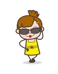 Modern Kid with Fashionable Sunglasses - Cute Cartoon Girl Vector