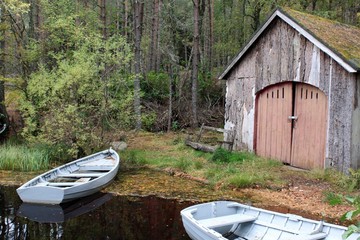 Wooden boats and boat shed, Scotland