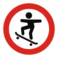 ban on entry for skateboarders, road sign, vector icon