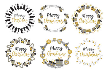 set of isolated Christmas gold frames - vector illustration, eps

