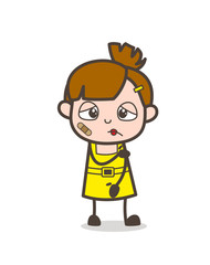 Injured Kid Face with Bandage - Cute Cartoon Girl Vector