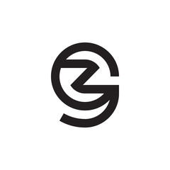 Initial letter gz, zg, z inside g, linked line circle shape logo, monogram black color