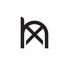 Initial letter hx, xh, x inside h, linked line circle shape logo, monogram black color