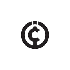 Initial letter ic, ci, c inside i, linked line circle shape logo, monogram black color