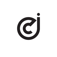 Initial letter jc, cj, c inside j, linked line circle shape logo, monogram black color