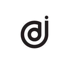 Initial letter jd, dj, d inside j, linked line circle shape logo, monogram black color