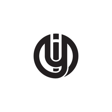 Initial letter iy, yi, linked line circle shape logo, monogram black color
