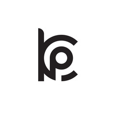 Initial letter kp, pk, p inside k, linked line circle shape logo, monogram black color