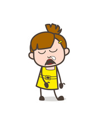 Sleepy Face - Cute Cartoon Girl Vector