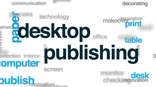 Desktop publishing animated word cloud, text design animation.
