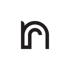 Initial letter nr, rn, r inside n, linked line circle shape logo, monogram black color
