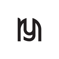 Initial letter ny, yn, y inside n, linked line circle shape logo, monogram black color - obrazy, fototapety, plakaty