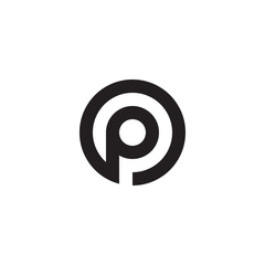 Initial letter op, po, p inside o, linked line circle shape logo, monogram black color

