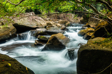 Stream with boulders and tropical forest in Koh Kood, Thailand