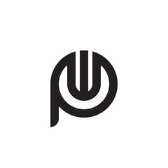 Initial letter pw, wp, w inside p, linked line circle shape logo, monogram black color

