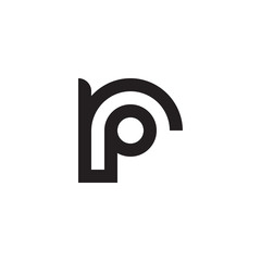 Initial letter rp, pr, p inside r, linked line circle shape logo, monogram black color

