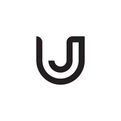 Initial letter uj, ju, j inside u, linked line circle shape logo, monogram black color