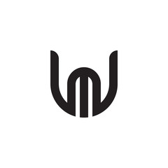 Initial letter um, mu, m inside u, linked line circle shape logo, monogram black color