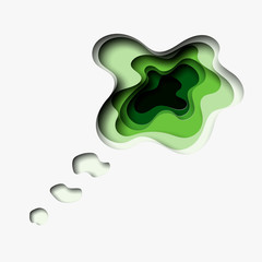 Think green 3D abstract green wave background with paper cut shapes. Thought bubble. Vector design layout