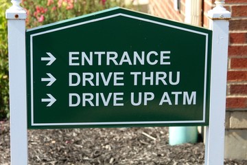 The green information sign on a close up view.