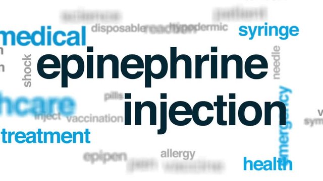 Epinephrine injection animated word cloud, text design animation.