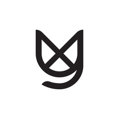 Initial letter yx, xy, x inside y, linked line circle shape logo, monogram black color
