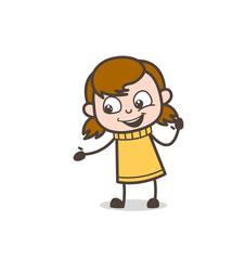 Showing Hand for Help - Cute Cartoon Girl Illustration