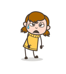 Tired Face with Sweat - Cute Cartoon Girl Illustration