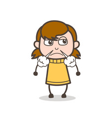 Angry Face with Steam from Nose - Cute Cartoon Girl Illustration