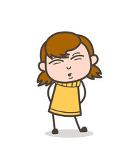 Funny Caricature Face - Cute Cartoon Girl Illustration