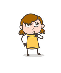 Thinking Face Expression - Cute Cartoon Girl Illustration