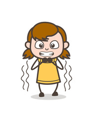 Grimacing Face in Fear - Cute Cartoon Girl Illustration