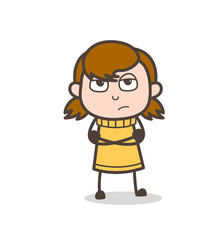Unhappy Angry Face - Cute Cartoon Girl Illustration