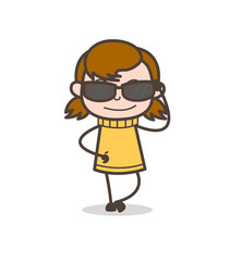 Fashionable Kid with Fancy Sunglasses - Cute Cartoon Girl Illustration