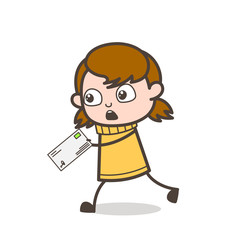 Kid with Letter Running in Hurry - Cute Cartoon Girl Illustration