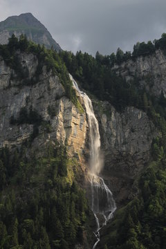 Waterfall in the Bernese Oberland. Oltschibachfall.