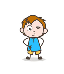 Lovely Boy Winking Eye Face - Cute Cartoon Kid Vector