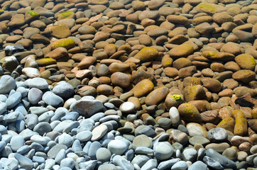 Pebbles above and under water