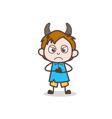 Angry Small Boy with Horns - Cute Cartoon Kid Vector