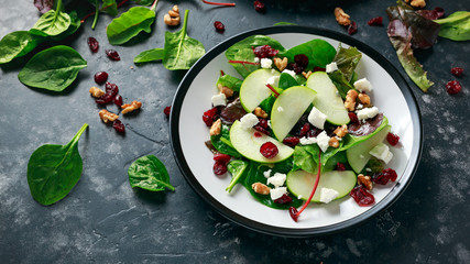 Obraz na płótnie Canvas Homemade Autumn Apple Cranberry Salad with walnut, feta cheese and vegetables
