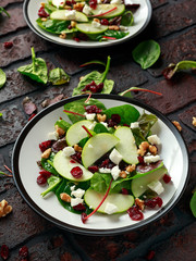 Homemade Autumn Apple Cranberry Salad with walnut, feta cheese and vegetables
