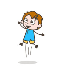 Laughing Small Kid Jumping in Excitement - Cute Cartoon Kid Vector